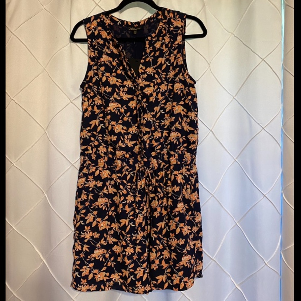 Navy with Orange Floral Romper